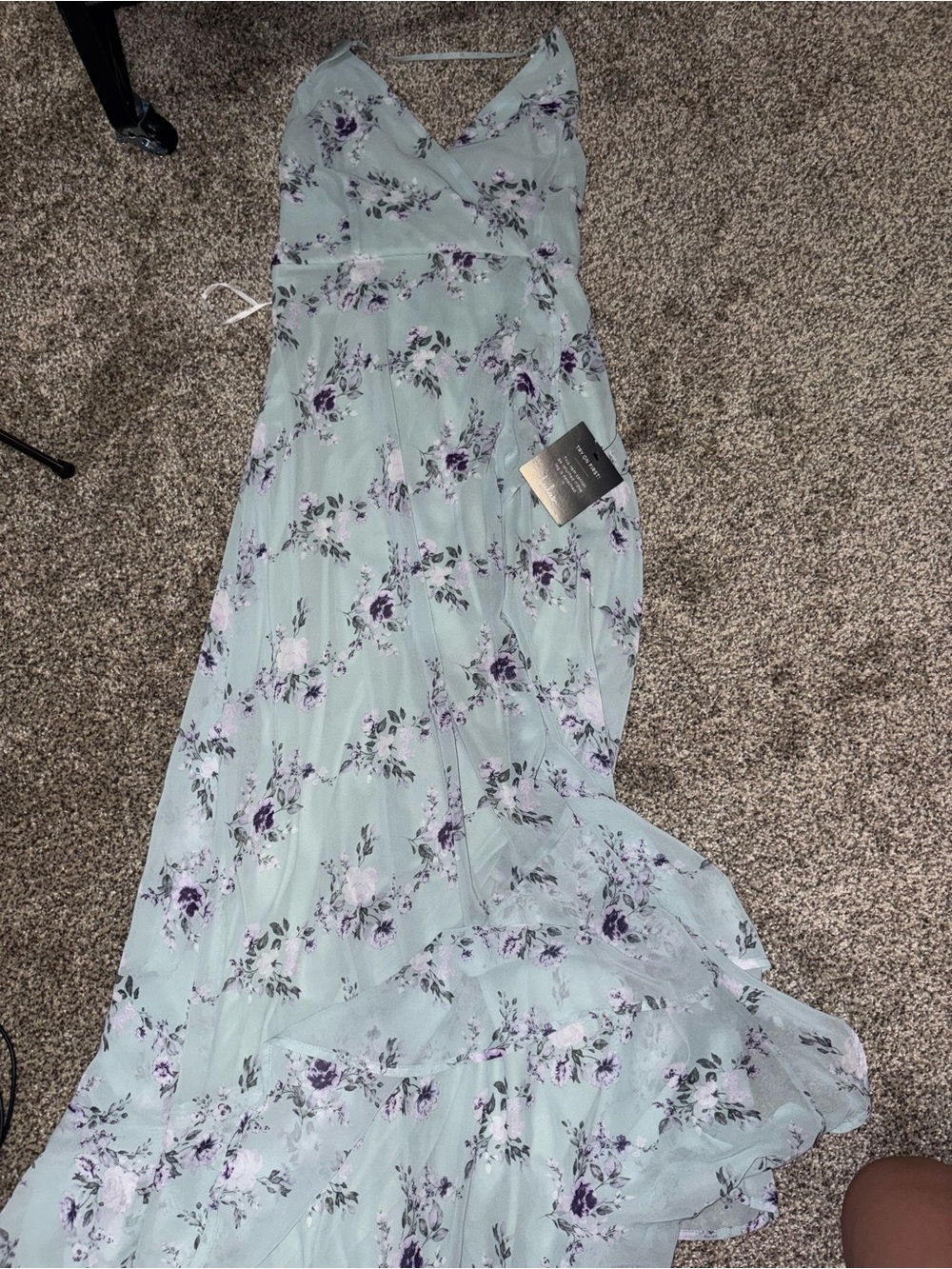 Lulu's Mint Maxi Dress with Purple Floral Print